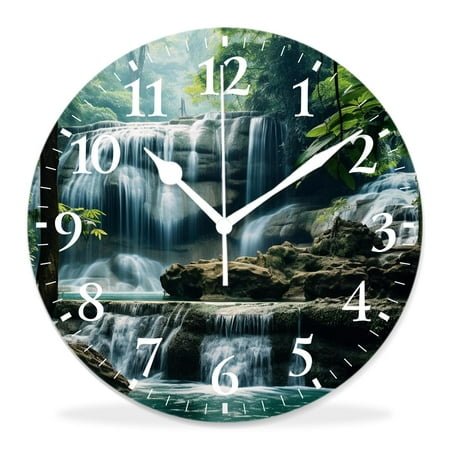 10 Inch Wall Clock Battery Operated Silent Clock Decorative for Office, Kitchen, Outdoor, Living Room，Waterfall Waterfall in Corner of Lake Picture