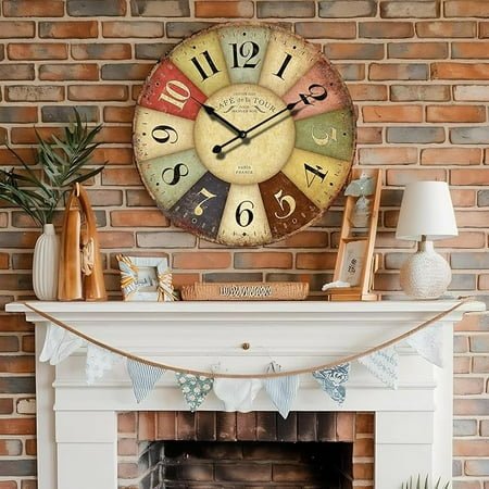 12 Inch French Vintage Wall Clock – Retro Colorful Design with Silent Non-Ticking Scan Movement, Perfect for Living Room & Bedroom Decor