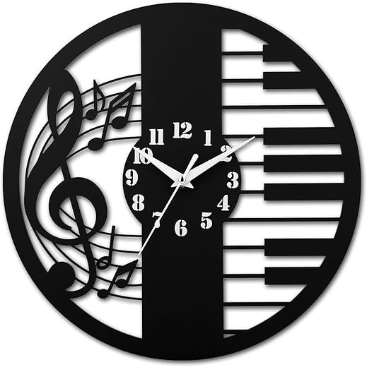 12 Inch Music Wall Clocks with Musical Note and Piano Key Dial, Silent Clock Movement and Battery Operated, Great Decor and Nice Gifts for Music Lovers