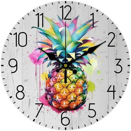 12inch Pineapple Wall Clock Round Wooden Wall Clock Silent Non Ticking Clock Battery Operated Rustic Farmhouse Clock