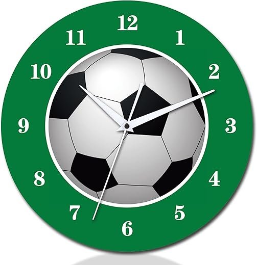 12 Inch Sports Wall Clocks with Silent Clock Movement and Battery Operated, Great Decor for Bedroom, Living Room or Classroom (Football Wall Clock)