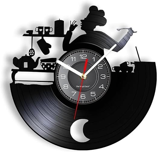 12 inch Vintage Wall Clock Bon Appetit Kitchen Chef Wall Clock Cook Vinyl Record Lp Clock Kitchen Vintage Watch Wall Decor Housewarming for Gastronome for Room Decor
