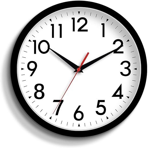 12 Inch Wall Clock Silent Non-Ticking Battery Operated Analog Clock Decorative for Office Kitchen Outdoor Living Room Classroom Bedroom Bathroom School(Black)