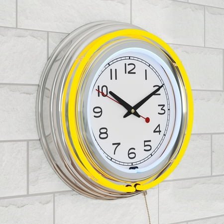 14 Retro Neon Wall Clock, Double Light Ring Vintage Style Clock by Lavish Home