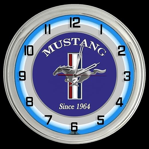 16 Ford Mustang Since 1964 Sign Blue Neon Clock Shelby Roush Saleen