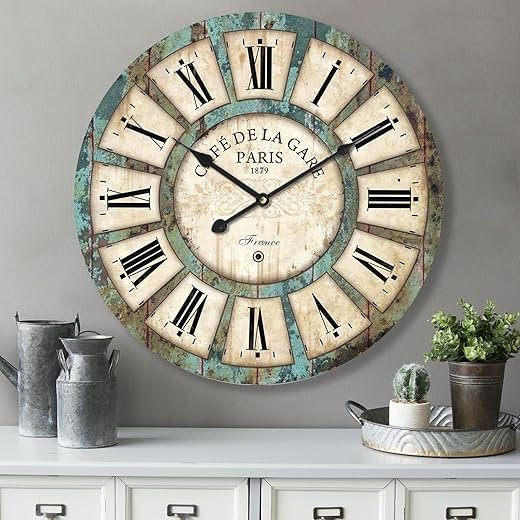 16 Inch Silent Vintage Wall Clock Battery Operated for Living Room,Non-Ticking Retro Wall Clock Decorative for Kitchen Farmhouse,Unique Wall Clock for Bedroom Office School