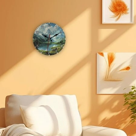 1PC ‘Cuigu Mirror Lake’ 20cm Quartz Wall Clock, AA Battery Powered (Batteries Not Included), Quiet, Home & Bedroom, Pub, Office