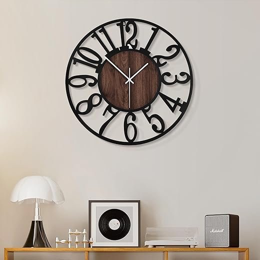 1st owned Wall Clock for Living Room -13" Silent Non Ticking,Battery Operated,Black Metal, Antique Wood Clocks for Farmhouse,Dining Room,Bedroom,Kitchen Clock Wall Decor- Arabic Numerals