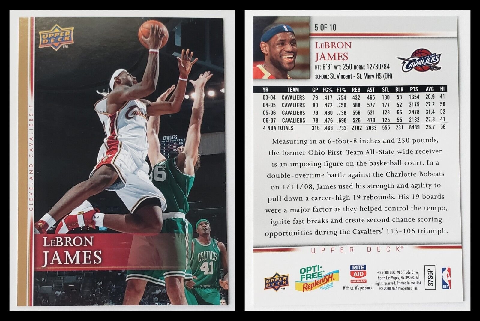2008 Upper Deck LeBron James #23 Trading Card (#5/10) Cleveland Cavaliers NBA A