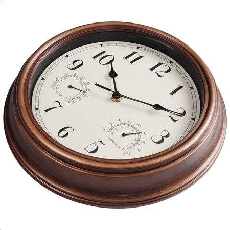 2024 TOP! 12inch Wall Clock,Retro Waterproof Clock with Displays Thermometer&Hygrometer,Noise-Free for Indoor/Outdoor