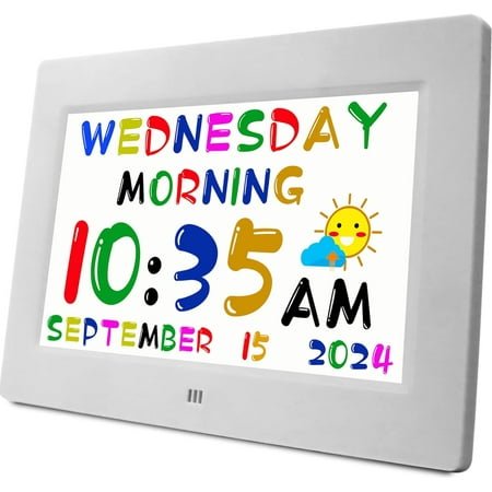 2025 Digital Teaching Clock Talking Time, 24 Alarms Custom Reminders, Checklist to-Do List, Auto DST & Calendar Display, Sleep Trainer, Easy to Use for Kids Birthday Gift- White with Remote