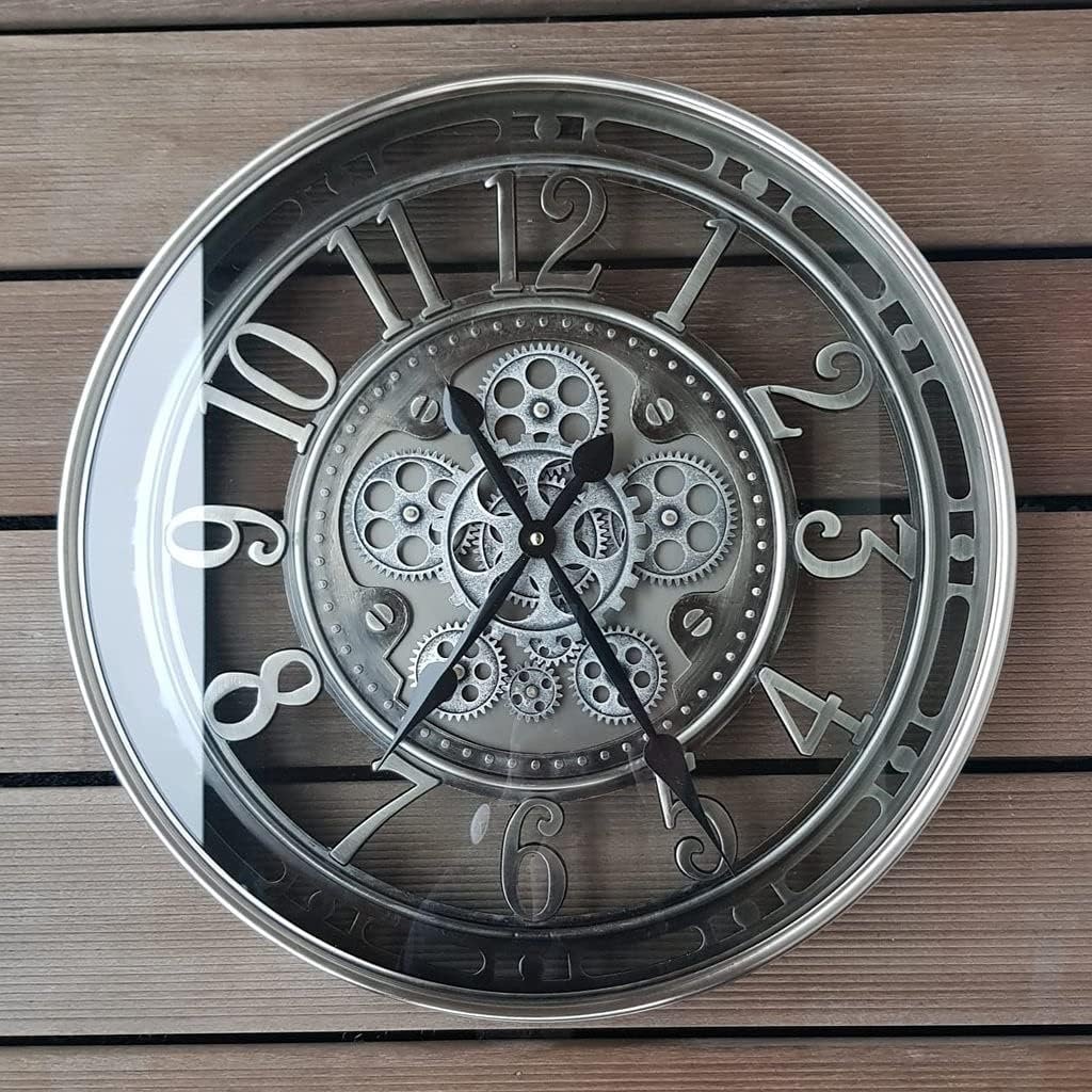 21 Inch Moving Gear Wall Clock Modern, Large Vintage Industrial Steampunk Wall Clocks for Living Room Decor,Gunmetal Arabic Numeral