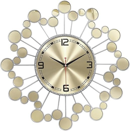 22.8 inch Silver Starburst Wall Clock, Non-Ticking Battery Operated Wall Clock, Large Sunburst Clock, Round Silver Wall Watch, Home Decorations for Living Room, Bedroom, Kitchen, Office