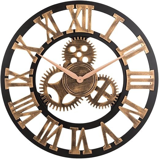 23 inch Noiseless Silent Non-Ticking Gears Not Moving Wall Clock (Roman Numeral,Anti-Bronze)