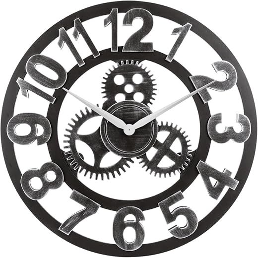 23 inch Noiseless Silent Non-Ticking Wall Clock - Large 3D Retro Rustic Country Decorative Luxury Art Big Wooden Vintage for House Warming Gift, (Number-Silver)