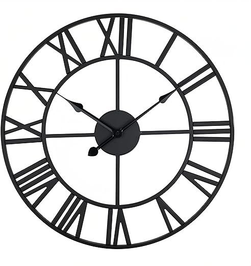 24inch/60cm Large Wall Clock for Living Room Decor,Vintage Modern Round Silent Non Ticking Black Clocks for Home Garden Office Cafe Decoration(Iron Roman Numerals, 24 inches)