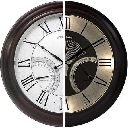 24 Jameson in/Outdoor Lighted Clock, Self-Illuminated, Waterproof, 3 in 1 Weather Station (Thermometer & Hygrometer), Metal Clock, Oil Rubbed Bronze Finish. (Night Light)