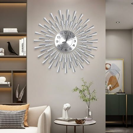24 Large 3D Morden Wall Clock Battery Operated Metal Clock Watch Silent Non-Ticking for Home Living Room Bedroom Office Art Creative Decor