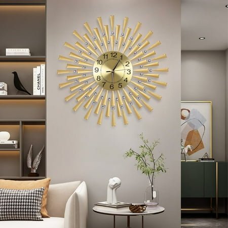 24 Large 3D Morden Wall Clock Battery Operated Metal Clock Watch Silent Non-Ticking for Home Living Room Bedroom Office Art Creative Decor