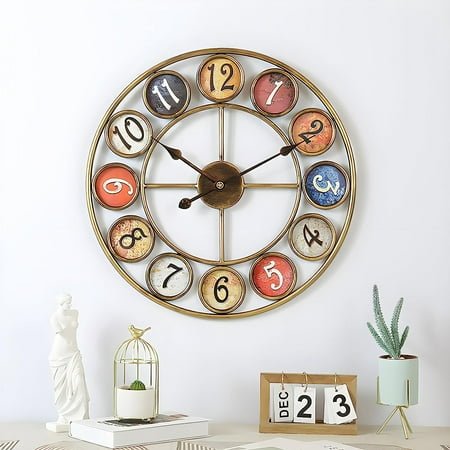 24” Metal Number Large Wall Clock, Mute Creative Vintage Silent Wall Art Clock Industrial Gear Clock, Indoor Silent Non Ticking Large Round Decorative Clock for Living Room, Kitchen, Home, Loft
