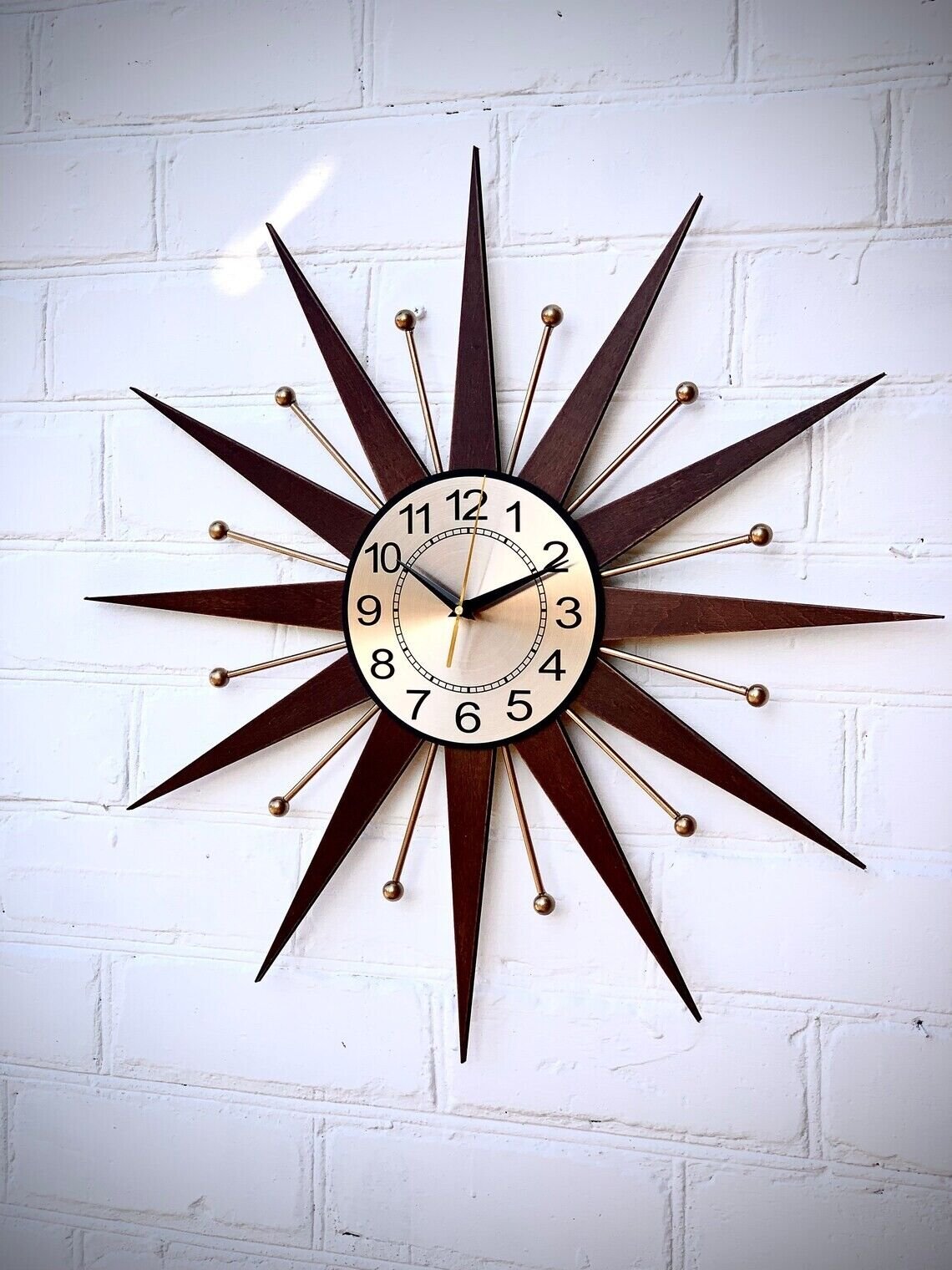 25" Star Flare Wall Clock Retro Atomic Clock Gold George Nelson Style 1970s