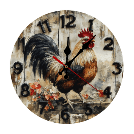2D Classic Aluminum Rooster Wall Clock, Rustic French Country Style Decorative Sign & Plaque for Vintage Farmhouse Home Decor.10-Inch10-Inch(AA Battery Not Included)