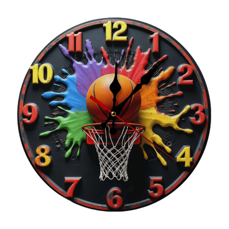 2D Flat Silent Wall Clock - Basketball Hoop Design， Artificial Wood Quartz Wall Clock for Living Room, Bedroom, Sports-Themed Decor, 10-Inch(AA Battery Not Included)