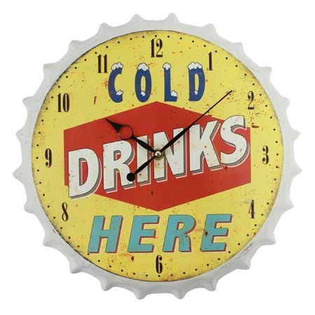 35cm Bottle Cap 3D Wall Clock Retro Beer Wine Modern Design Iron Metal Silent Quartz Clocks Bar Living Room Home Decor Creative (DRINKS,35X35cm)