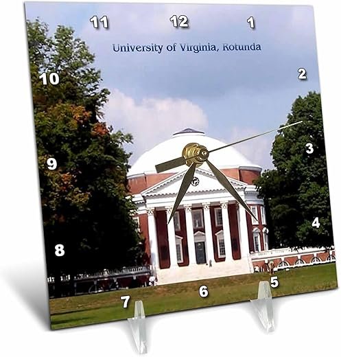 3dRose dc_55349_1 University of Virginia Rotunda Desk Clock, 6 by 6-Inch