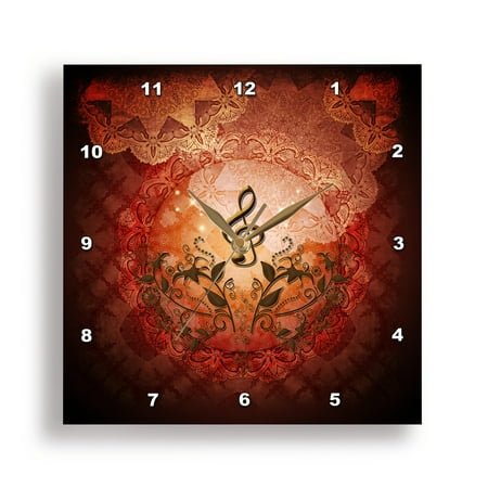3dRose, Music clef in wonderful antique design, 15x15 Wall Clock
