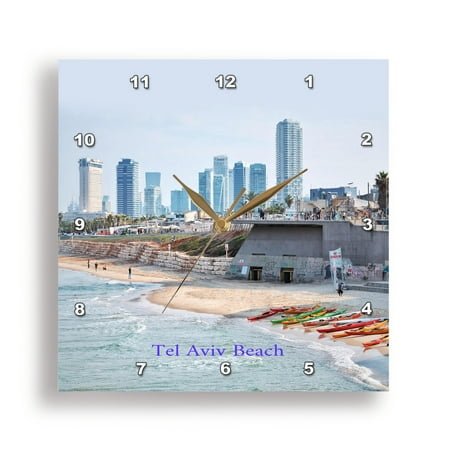 3dRose, Tel Aviv City and Beach with Kayaks Israel, 15x15 Wall Clock