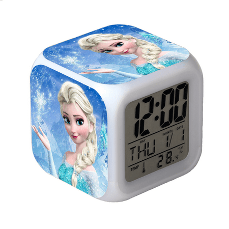 3＂LED Alarm Clock Cartoon Frozen Pattern Desk Table Glowing Electronic Colorful Digital Clock for Girl Boy Kids Children Bedroom Toy Birthday Present Gift