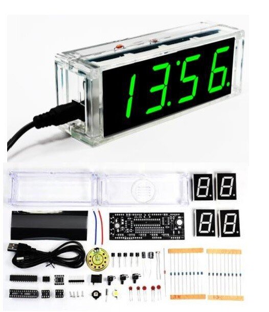 4-LED Digital Electronic Alarm Clock DIY Time Date Temperature and Light Control