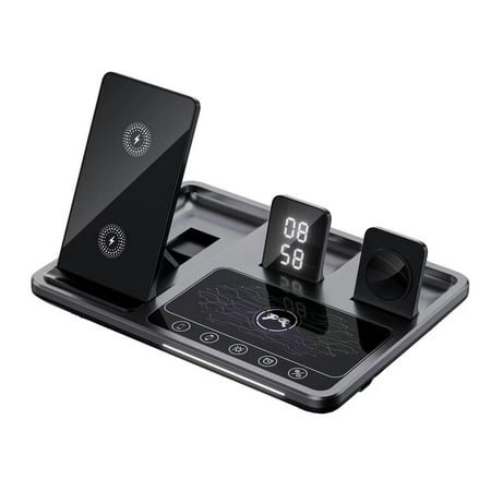 4 in 1 Alarm Clock with Wireless Charging Station, for Multiple Devices Apple, and Watch Charging Station, for 16 15 14 13 for Apple Watch