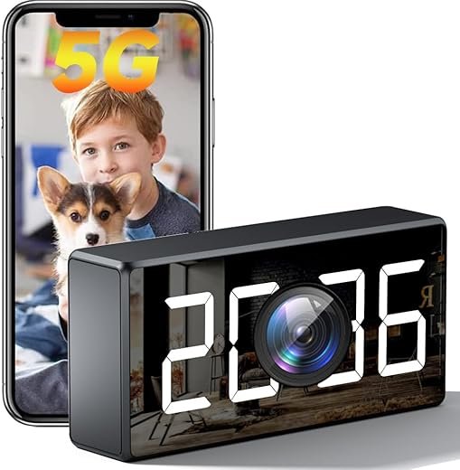 4K WiFi Camera Clock 5G Indoor Security Camera Nanny Cam for Baby Monitor, Dog Camera with Motion Detection, Night Vision