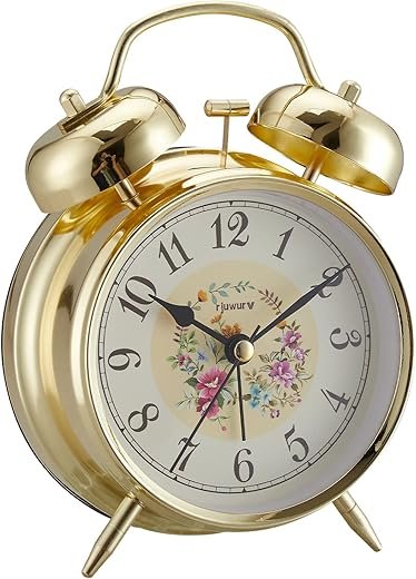 4" Loud Alarm Twin Bell Alarm Clock, Night Light, Desk Clock Table Alarm Clock Bedroom Alarm Clock(Golden Rural)