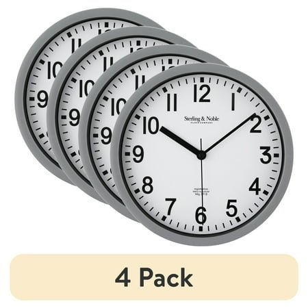 (4 pack) Mainstays Basic Indoor 8.78 Gray Analog Round Modern Wall Clock