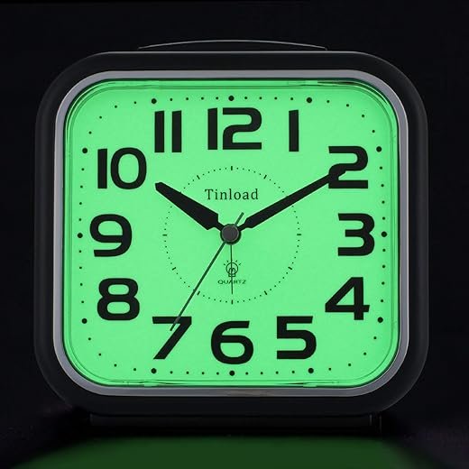 5.5 Extra Large Analog Alarm Clock Silent Non Ticking, Glow in Dark dial, Gentle Wake, Beep Sounds, Increasing Volume, Battery Operated Snooze and Manual Light, Easy Set (Best for Elder)
