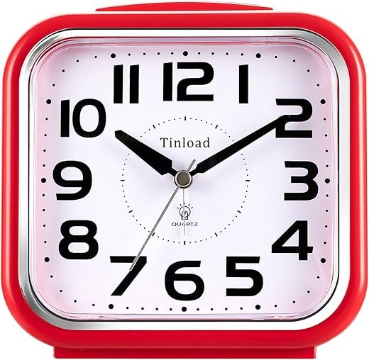 5.5 Silent Analog Alarm Clock Non Ticking, Gentle Wake, Beep Sounds, Increasing Volume, Battery Operated Snooze and Light Functions, Easy Set, red (Best for Elder)