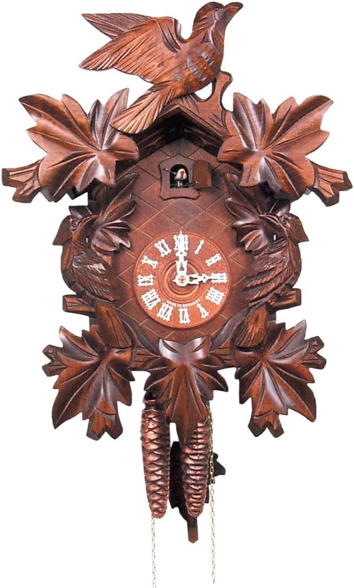 632-1 Engstler Weight-Driven Cuckoo Clock-Full Size-14 H x 9.5 W x 6 D, Brown