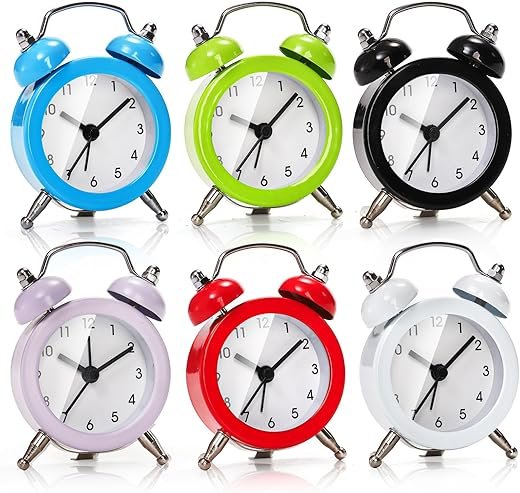 6 Pcs Mini Twin Bell Alarm Clock, 2 Inch Loud Alarm, Small Cute Analog Alarm Clock, Vintage Travel Clock with Stereoscopic Dial for Bedroom Decor, Heavy Sleepers(6 Colors)