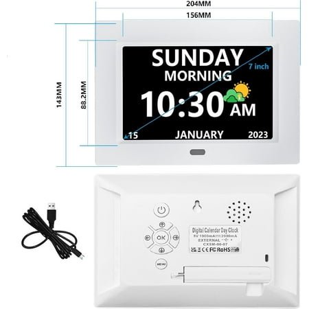 7 - inch Digital Calendar Clock: Clearly Displays Date, Time and Weather Conditions