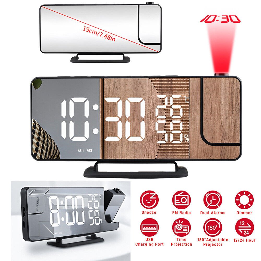 7.3" LED-Projection-Alarm Clock Digital Clock with 180° Projector Snooze Bedside