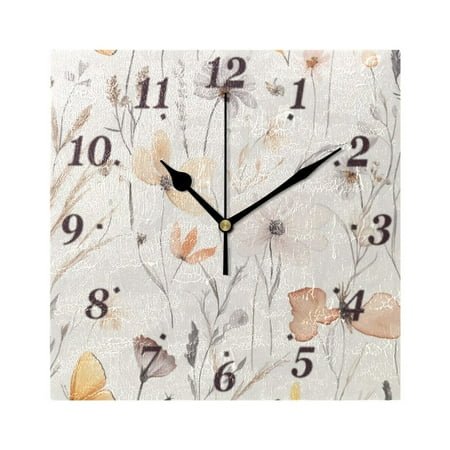 7.78in Elegant Silk Flowers Square Wall and Table Clock Dual Use Vintage Design in Black or Gold