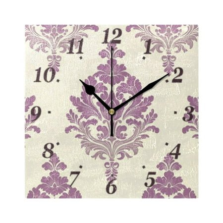 7.78in Seamless Damask Pattern Square Wall and Table Clock Dual Use Vintage Design in Black or Gold