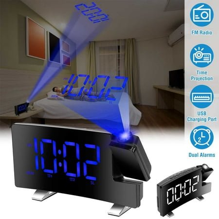 7.7In Curved-Screen LED Digital Alarm Clock Projection Alarm Clock w/ Radio Function
