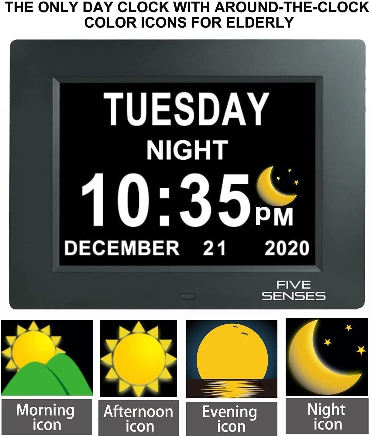 8” Digital Calendar, Clock with Day and Date for Elderly Day Clock Digital Clock