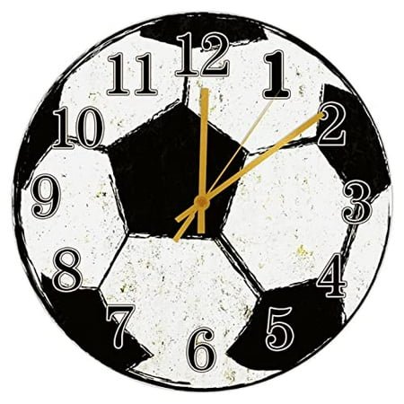 8x8inch Retro Soccer Wall Clock Non-Ticking Sweep PVC Wall Clocks Sports Lover Gift Battery Operated Arabic Numerals Clock Mid Century Theme Art for Boy Girl Kids Teen Bedroom Decor