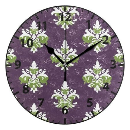 9.84in Classic Damask Pattern PVC Canvas Wall and Table Clock with Canvas Texture, Black or Gold Hands