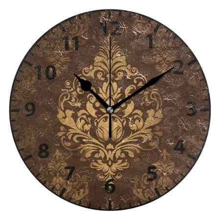 9.84in Damask Pattern PVC Canvas Wall and Table Clock with Canvas Texture, Black or Gold Hands